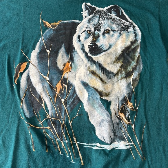 Harlequin Nature Graphics Vintage 1993 Single Stitch Grey Wolf Graphic T Shirt - Picture 2 of 4